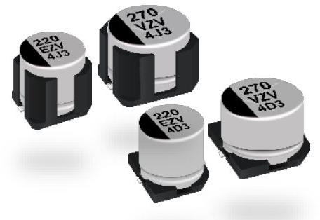 Panasonic-EEH-ZV1H121P Aluminium-Polymer-Kondensator Cap Aluminum Polymer Hybrid 120uF 50VDC 20%( 10 X 10.2mm) SMD 0.014 Ohm 3.2A 4000h 135°C T/R Automotive AEC-Q200