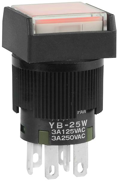 NKK Switches-YB25WSKW01-5C-JC Druckknopfschalter Switch Push Button ON (ON) DPDT Square Button 3A 250VAC 30VDC Momentary Panel Mount Quick Connect/Solder Lug