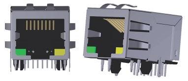 Abracon-ARJM11A1-502-AB-ER2-T Telecomunicaciones y teléfono del conector Conn RJ-45 F 8 POS 1.27mm Solder RA Thru-Hole 14 Terminal 1 Port T/R