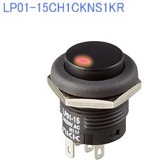 NKK Switches-LP01-15CH1CKNS1KR Interruttore a pressione Switch Push Button ON (ON) SPDT Round Button 3A 250VAC 30VDC Momentary Panel Mount Quick Connect/Solder Lug