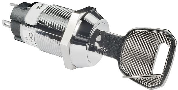 NKK Switches-CKL12BFW01-001 Switch KeyLock Switch Key Lock ON None ON SPDT 90° Flat Key 3A 250VAC Solder Lug 30000Cycles Panel Mount