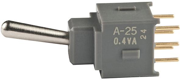 NKK Switches-A25AP Switch Toggle Switch Toggle ON None (ON) DPDT Bat Lever PC Pins 0.1A 28VAC 28VDC 0.4VA PC Mount