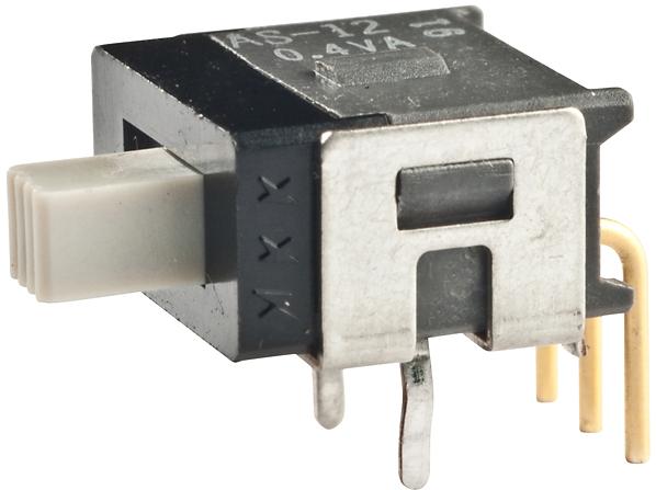 NKK Switches-AS12CH Switch Slide Switch Slide ON None ON SPDT Side Slide 0.1A 28VAC 28VDC 0.4VA 50000Cycles PC Pins Bracket Mount/Through Hole