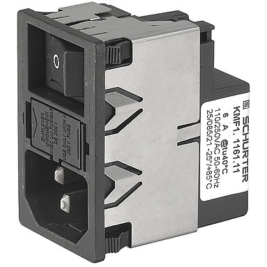 SCHURTER-KMF1.1161.11 Módulos de entrada de energía Power Entry Module Filtered M 3 POS 250VAC 6A Fuse/Switch ST 1 Port