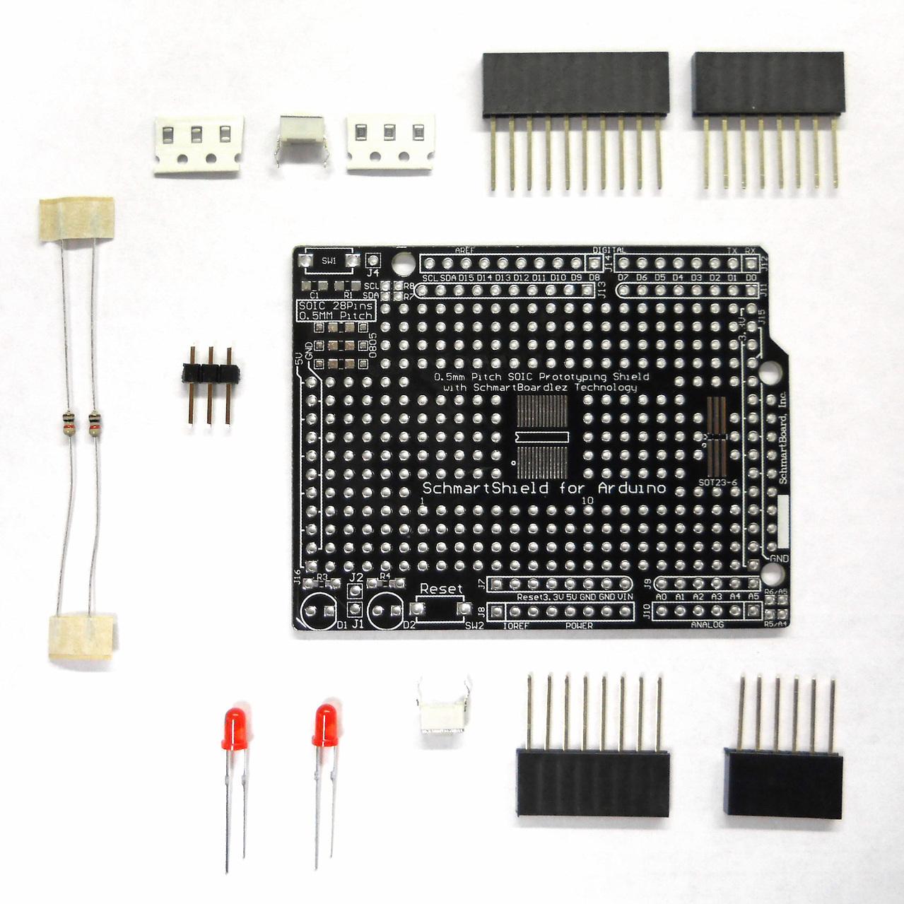 SchmartBoard-206-0007-02 Development Kits and Tools 206-0007-02 SchmartBoard Development Kits & Tools Shield SOIC Surface Mount Prototyping Shield for Arduino Uno - Arrow.com