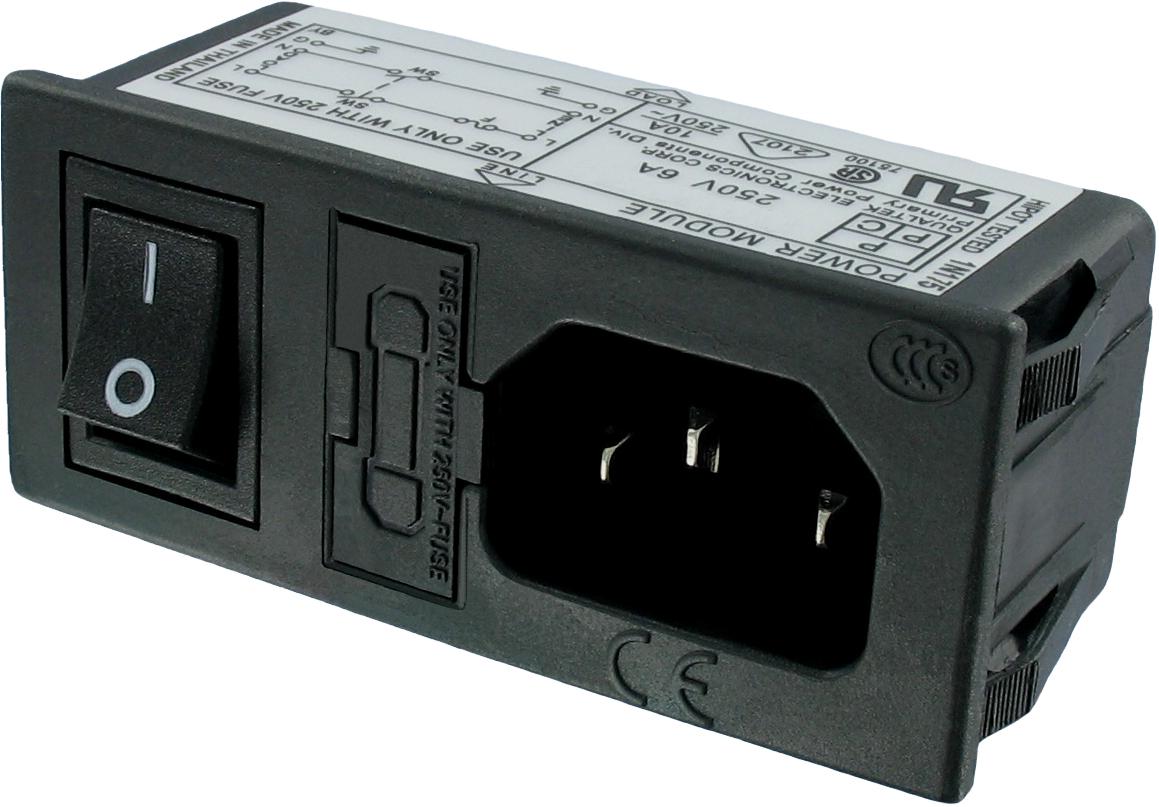Qualtek Electronics-761-18/003 Spannungsversorgungseingangsmodule Power Entry Module Unfiltered M 3 POS 250VAC 6A Fuse/Switch ST 1 Port