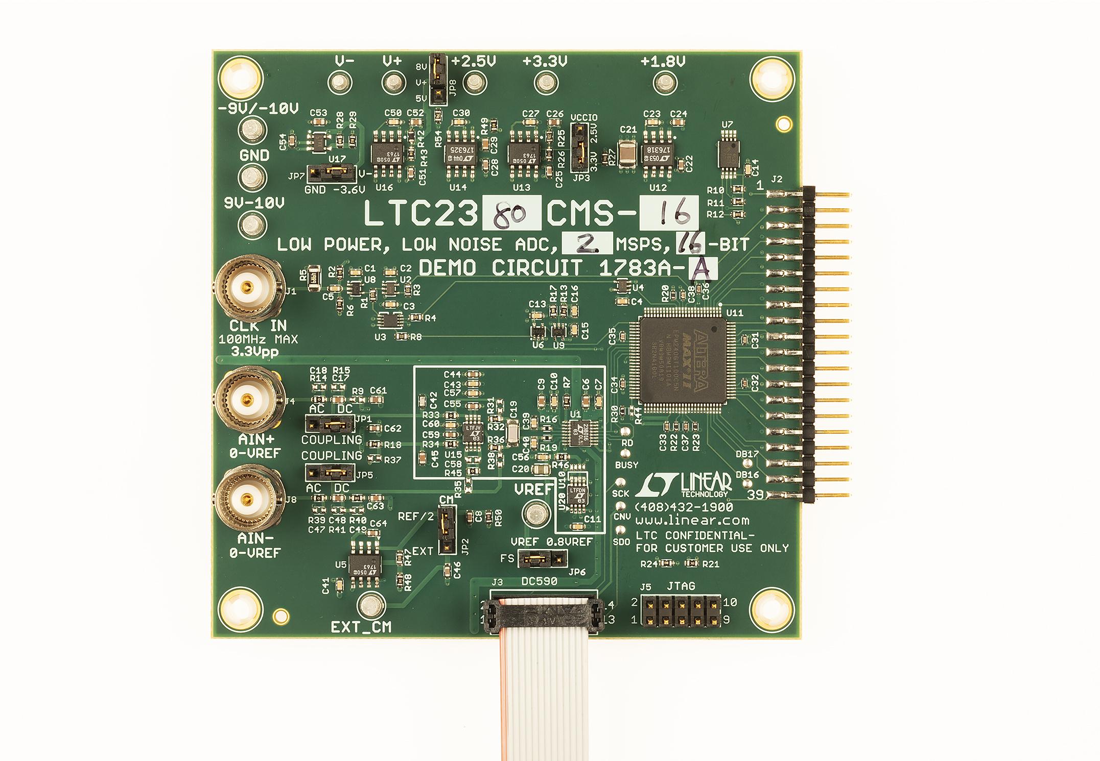 Analog Devices-DC1783A-A Cartes et kits de développement de conversion de données LTC2380-16 with LTC6655-5/LT6350 Demo Board, 16-Bit, 2Msps, SAR ADC with 96dB SNR. Requires DC718 or DC2026A