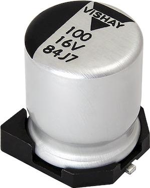 Vishay-MAL218497702E3 Condensatore in alluminio polimerico Cap Aluminum Polymer 22uF 80VDC 20%( 10 X 12.4mm) SMD 0.038 Ohm 2.3A 2000h 105°C T/R