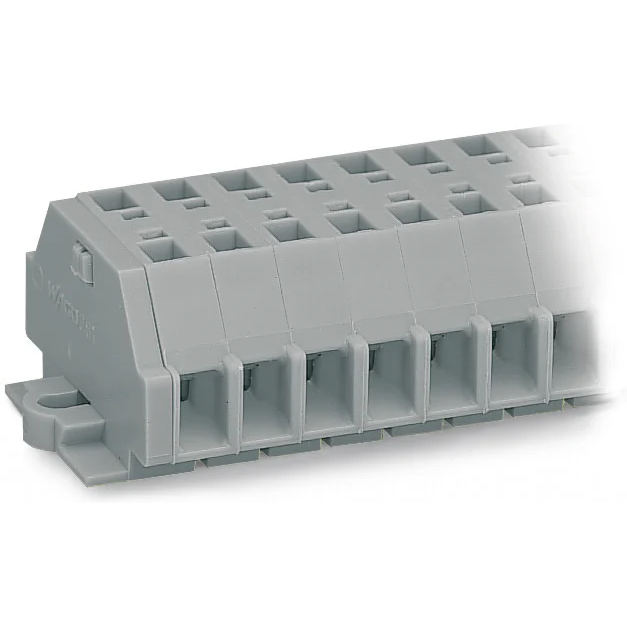 WAGO-261-158 Steckverbinder, Klemmenblöcke 2-Conductor terminal strip, with snap-in mounting feet, for plate thickness 0.6 - 1.2 mm, Fixing hole 3.5 mm Dia, also fits 210-154 aluminum rail or with 209-123 mounting carrier for DIN 35 rail, 8-pole