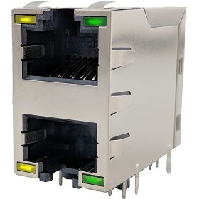 Amphenol Communications Solutions-RJE1R2882254R2 Raccordement téléphone et télécom Conn RJ-45 F 16 POS 1.27mm Solder RA Thru-Hole 24 Terminal 2 Port Cat 5e Tray