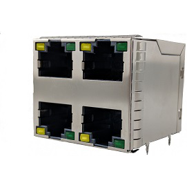 Amphenol Communications Solutions-RJSGE48874P1 Raccordement téléphone et télécom Modular Jacks Input Output Connectors 8P8C Cat5e Pressfit Stacked Shield With LEDs