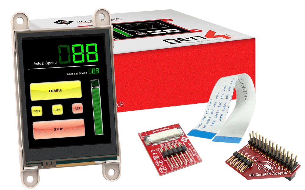 4D Systems-GEN4-ULCD-28DT-PI Módulos TFT 2.8" gen4 LCD pack for Raspberry Pi with gen4-uLCD-28DT, 4D Serial Pi Adaptor + Cable