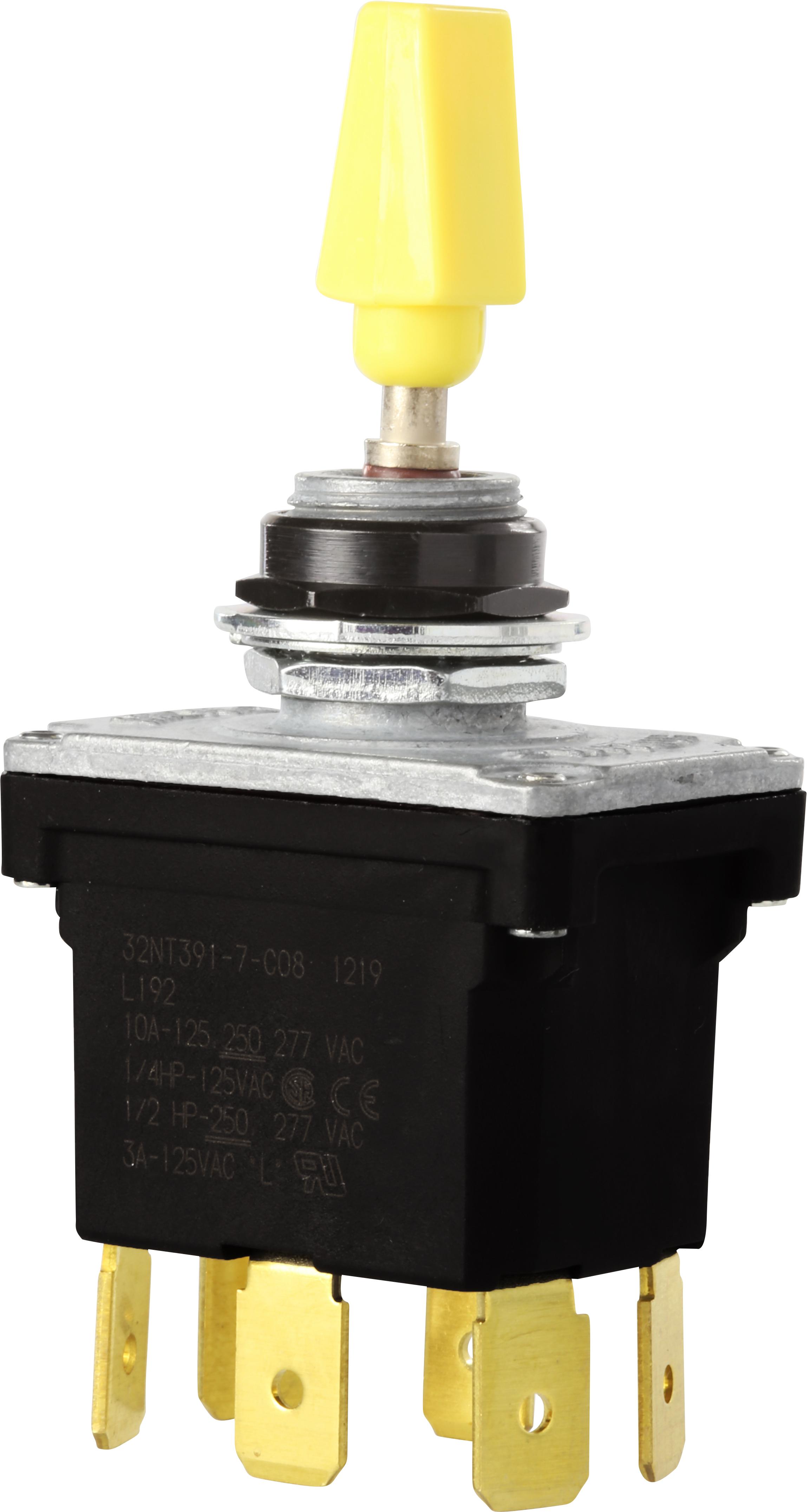 Honeywell-32NT391-7-C08 Switch Toggle Switch Toggle (ON) OFF (ON) DPDT Round Lever Quick Conn 10A 277VAC 372.85VA Panel Mount with Threads