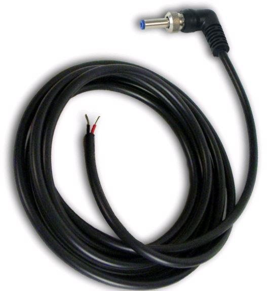 Switchcraft-CARAS1007990 Cable Assembly DC Power Power Plug Cable Assembly; End A: Hi-Amp (11A) Plug 0.08 in (2 mm) pin, Right Angle Overmold; End B: Blunt Cut; 79 in (2m) length