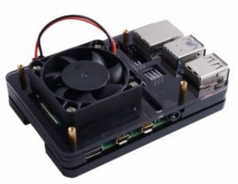 Seeed Technology Co.,Ltd-110061133 Boîtes, boîtiers et supports Black Case with Single Fan (Support Pi 4B)