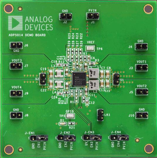 Analog Devices-ADP5014-EVALZ Energiemanagement, Entwicklungsplatinen und -kits ADP5014 DC to DC Converter and Switching Regulator Chip 1V/1.5V/1.8V/3.3V Output Evaluation Board