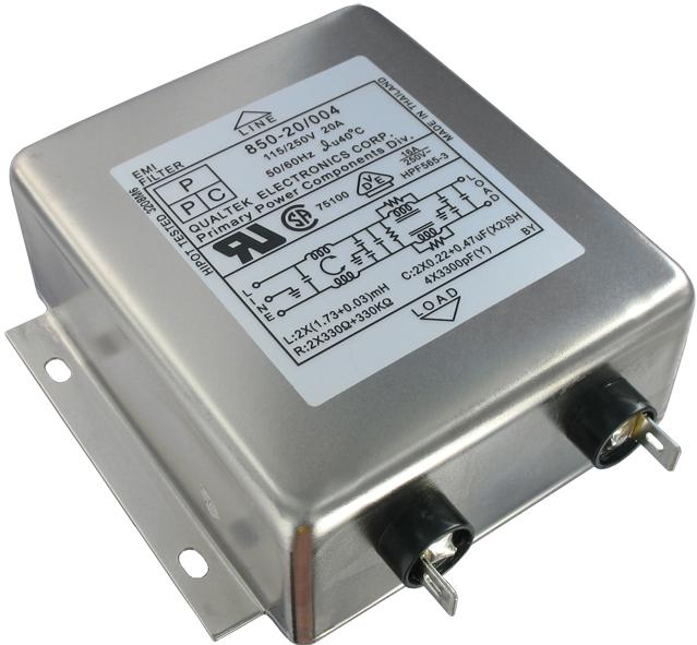Qualtek Electronics-850-20/004 Filtres d'alimentation Power Line Filter EMI 50Hz/60Hz 20A 250VAC Quick Connect Chassis Mount
