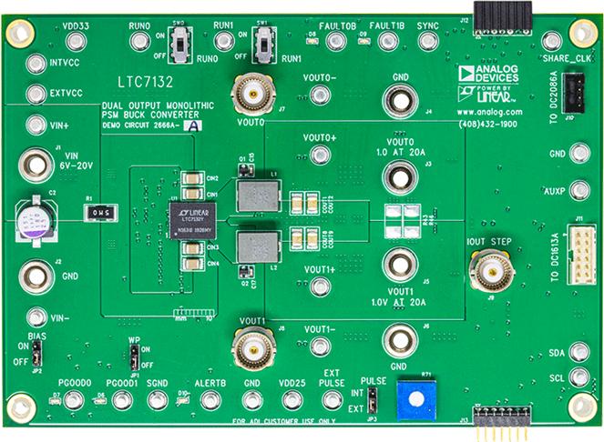 Analog Devices-DC2666A-A Energiemanagement, Entwicklungsplatinen und -kits LTC7132 DC to DC Converter and Switching Regulator Chip 0.6V to 1.8V/0.6V to 1.8V Output Demonstration Circuit