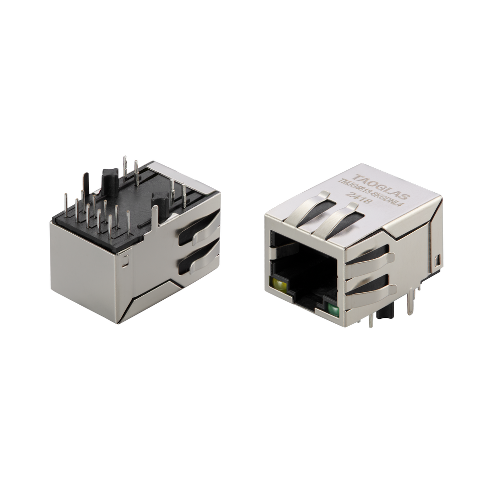 taoglas-TMJG4813-8KGDNL4 Steckverbinder, Telefon und Telekommunikation RJ45 connector with integrated magnetics 1G Base-T Single Port Tab-DOWN with right angle THT mount and LED