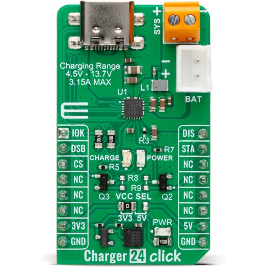 MikroElektronika-MIKROE-6653 Energiemanagement, Entwicklungsplatinen und -kits MAX77751 Battery Management 5.1V Output Click Board