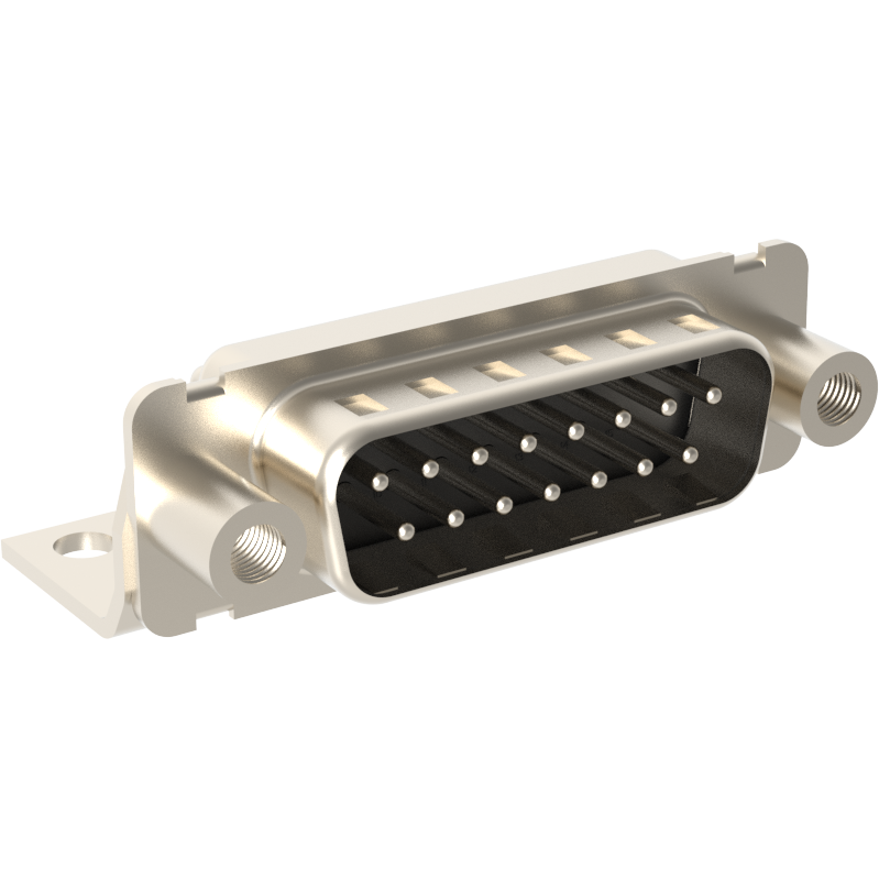 Amphenol Communications Solutions-L717DFA15P1ATN Steckverbinder, D-Sub Dsub, Machined signal 7.5A, Right Angle PCB Thru Hole, FP=10.3mm, Cnt Row Spacing 2.54mm, Cnt Tail 0.6mm, 15 Pin, Bright Tin Shell+Grounding Dimples, 0.38m (15 in) Gold, 4-40 Fixed Round Front Screwlock, Metal R/A Bracket Without Boardlock