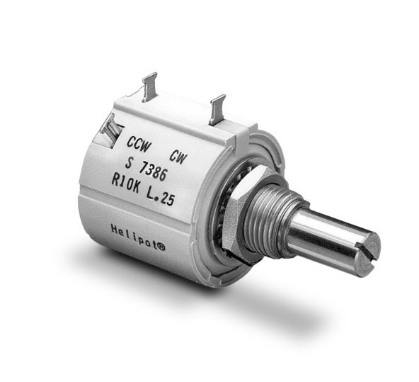 BI Technologies-7386R200L.25 Widerstandstrimmern, Potenziometern und Regelwiderstande Res Wirewound POT 200 Ohm 5% 1.5W 3(Elec)/3(Mech)Turns 6.35mm (39.67 X 22.23 X 26.99mm) Turret Panel Mount Clamshell