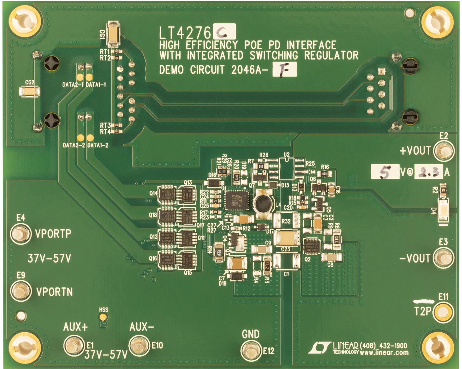 Analog Devices-DC2046A-F Energiemanagement, Entwicklungsplatinen und -kits LT4276C/LT4321 Demo Board, PoE (13W, 5V/2.3A) PD with DC/DC and Ideal Diode Bridge