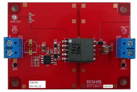 ROHM Semiconductor-BD7F100EFJ-EVK-001 Power Management Development Boards and Kits BD7F100EFJ-LB DC to DC Converter and Switching Regulator Chip 5V Output Evaluation Board