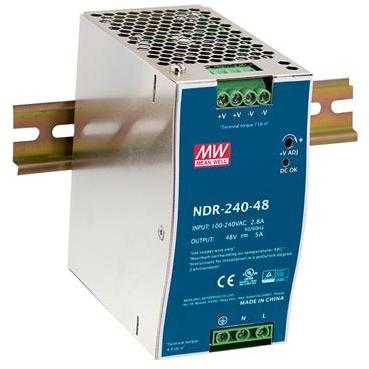 Mean Well Enterprises-NDR-240-24 Suministro de energía de AC a CC AC/DC Power Supply Single-OUT 24V 10A 240W 7-Pin