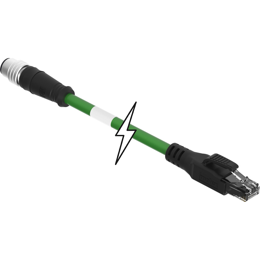 Molex-1201080258 Andere Kabelbaugruppen Cable Assembly Shielded PUR 10m 22AWG M12 Circular to RJ-45 4 to 8 POS M-M Crimp-Crimp Micro-Change (M12)