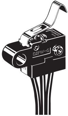 Omron-D2FW-G082M Interruptor de acción ultrarrápida Switch Snap Action N.C. SPST Long Leaf Lever 0.1A 30VDC 2.94N Screw Mount Wire Lead
