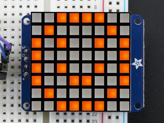 Adafruit Industries-1854 Development Kits and Tools Small 1.2" 8x8 Ultra Bright Square Amber LED Matrix + Backpack