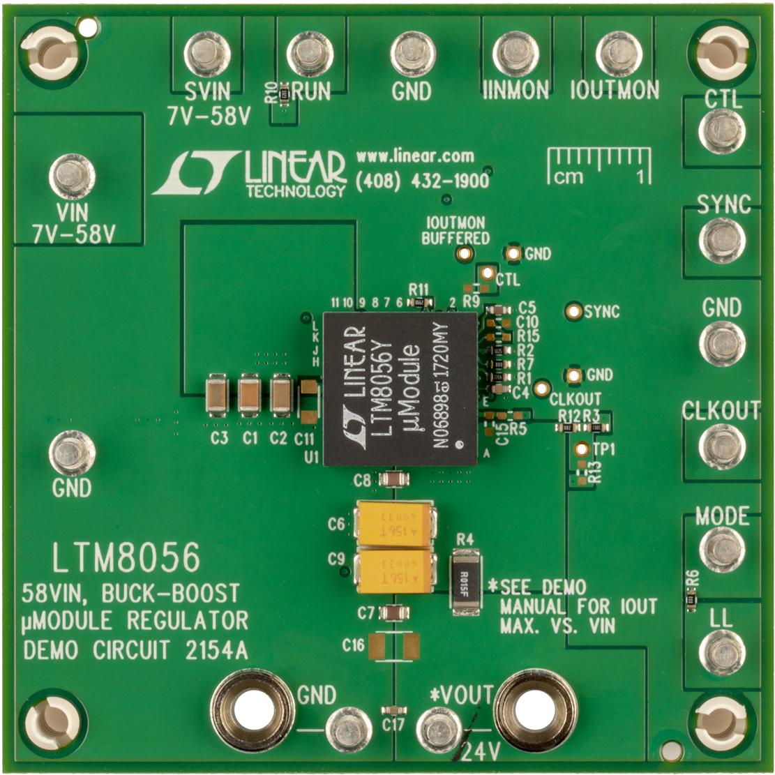Analog Devices-DC2154A Cartes et kits de développement de gestion de la puissance LTM8056EY Demo Board, Buck-Boost uModule Regulator, 7V ≤ VIN ≤ 58V, VOUT = 24V @ 3A