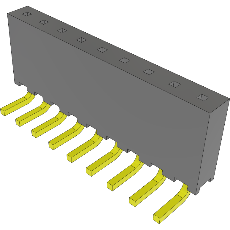 Samtec-SQT-109-01-L-S-RA Cabezales del conector y receptáculos PCB Conn Socket Strip SKT 9 POS 2mm Solder RA Side Entry Thru-Hole Tube