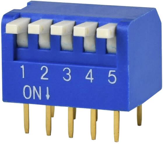 Same Sky (formerly CUI Devices)-DS02C-254-2L-05BE Commutateur DIP Switch DIP OFF ON SPST 5 Piano 0.025A 24VDC PC Pins 2.54mm Thru-Hole Tube