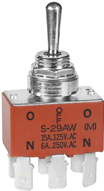 NKK Switches-S29AWF Switch Toggle Switch Toggle ON OFF (ON) DPDT Round Lever Quick Conn 20A 250VAC 30VDC Panel Mount with Threads