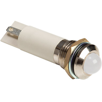 Bivar-MPC12-1WD12V Panel Mount Indicators IP54 Rated Sealed Panel Mount Indicators, M12 Nut and Spring Lock Washer, 12V, White Housing, White LED, 8mm White Diffused Tinted Lens