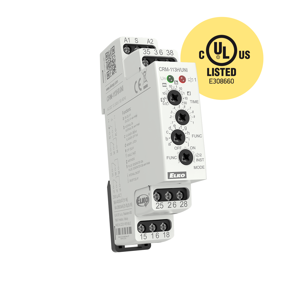 ELKO EP North America-CRM-131H/UNI Zeitrelais Time Delay Relay 12 to 240VDC 12 to 240VAC 16A SPDT(17.6x64x90)mm DIN Rail
