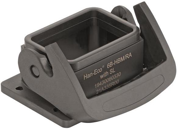 HARTING-19430060330 Schrumpfbalgenadapter Bulkhead Mount Housing 180° 6B Shell Size Glass Filled Nylon/Glass Filled Polyamide Single Lock Han-Eco®