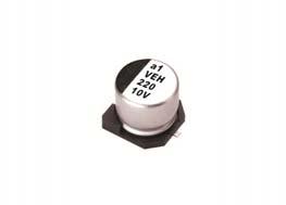 Lelon Electronics-VEH100M1CTR-0406 Kondensator, Aluminium Cap Aluminum Lytic 10uF 16V 20% (4 X 5.7mm) SMD 0.065A 2000h 105°C T/R