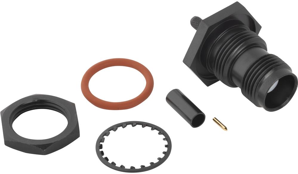 Amphenol-122192-15-BC Connector RF TNC Straight Crimp Jack RG-174 RG-188 RG-316 Times LMR-100A Bulkhead Rear Mount 50 Ohm IP67 Black Plating