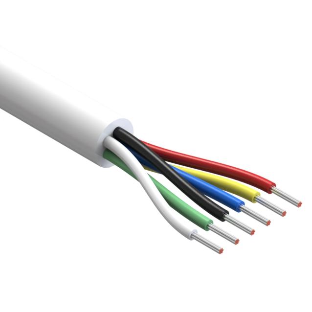 Tensility International-30-01296 Câble multiconducteur Multi-Conductor Cable Polyvinyl Chloride 6Conductors 26AWG 5.5mm 300V White Polyvinyl Chloride