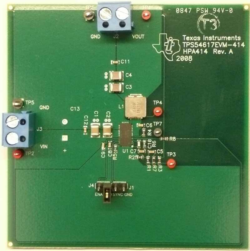 Texas Instruments-TPS54617EVM-414 Energiemanagement, Entwicklungsplatinen und -kits TPS54617 DC to DC Converter and Switching Regulator Chip 1.8V Output Evaluation Board