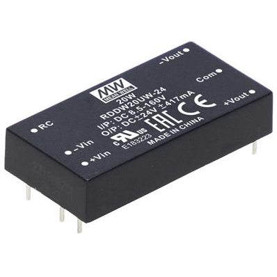 Mean Well Enterprises-RDDW20UW-24 直流-直流转换器和开关式调节器模块 Module DC-DC 2-OUT 24V/-24V -0.417A/0.417A 20W 6-Pin Carton