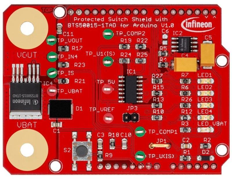 Infineon Technologies AG-SHIELDBTS500151TADTOBO1 Placas y kits de desarrollo de administración de potencia BTS50015-1TAD Power Switch 5V Output Demonstration Circuit