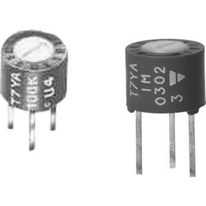 Vishay-T7YA103MT20 Resistor, capacitores variables, potenciómetres y reostates Res Cermet Trimmer 10K Ohm 20% 0.5W(1/2W) 1(Elec)/1(Mech)Turns 4.1mm (7 X 6mm) Pin Thru-Hole Tube