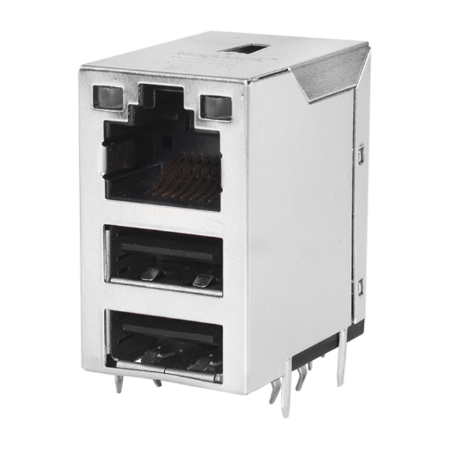 Bel Fuse-P01-3CG3-01 Steckverbinder, Schnittstelle Conn RJ-45/Dual USB F/F 8/(4/4) POS 1.27mm/2mm/2.5mm Solder RA Thru-Hole 22 Terminal 1/2 Port