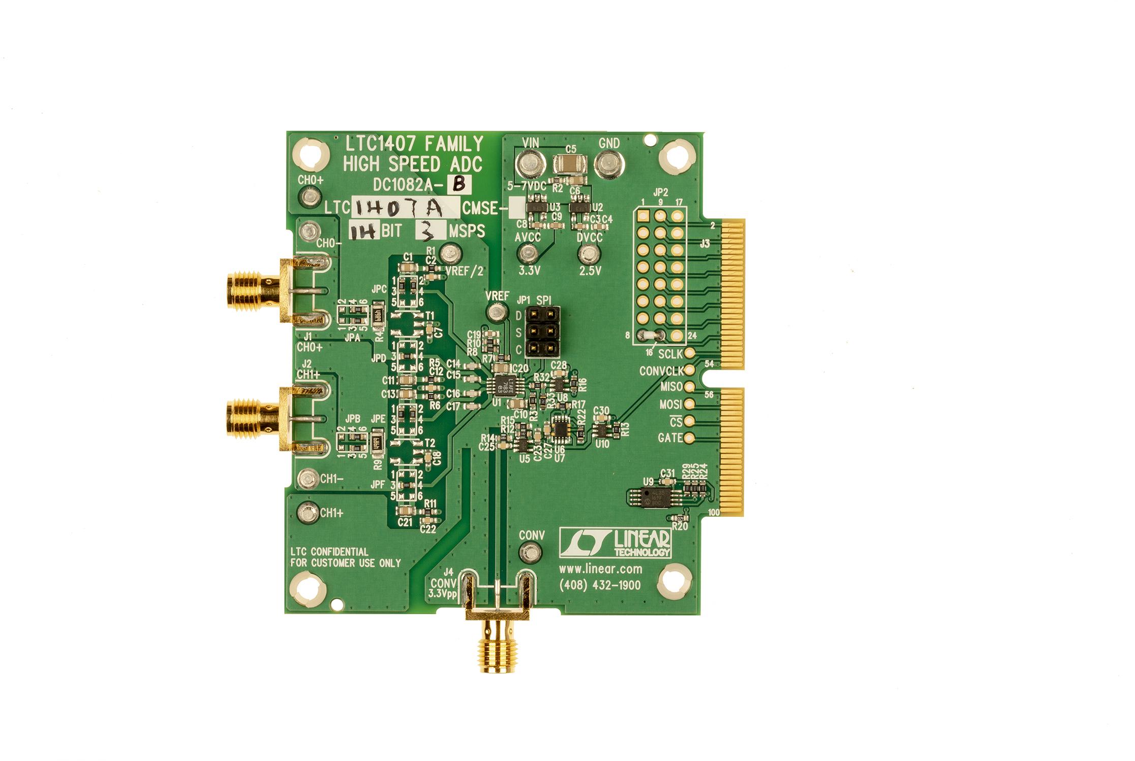Analog Devices-DC1082A-B Placas y kits de desarrollo de conversión de datos LTC1407A, 14-bit, 2-channel 3Msps SAR ADC (Unipolar, requires DC890)