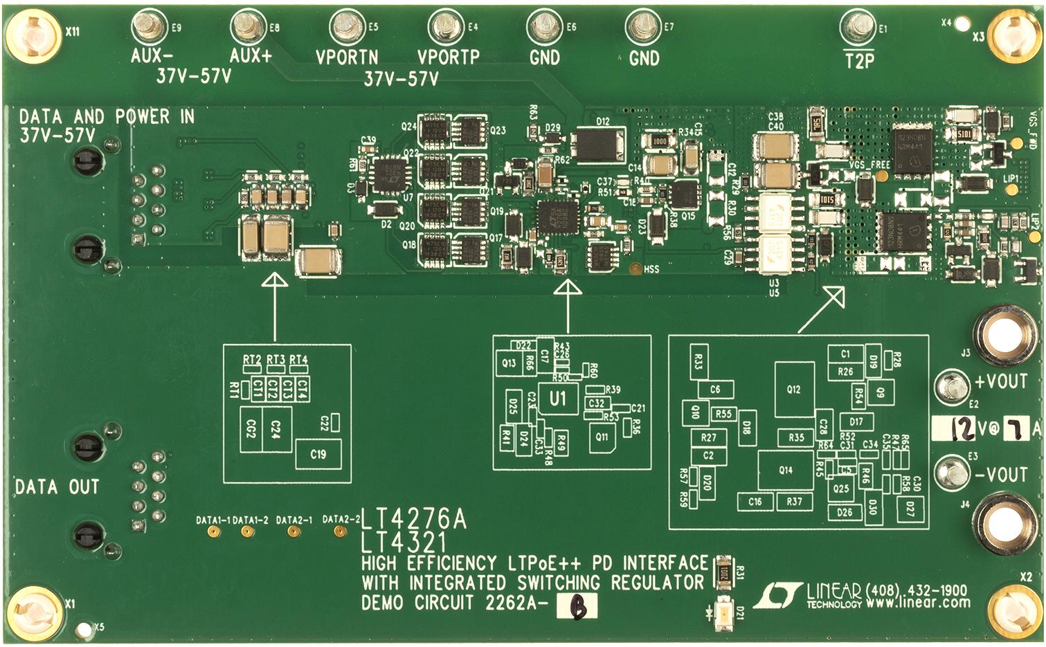 Analog Devices-DC2262A-B Cartes et kits de développement de gestion de la puissance LT4276A/LT4321 Demo Board, LTPoE++ (90W, 12V/7A) PD with DC/DC and Ideal Diode Bridge