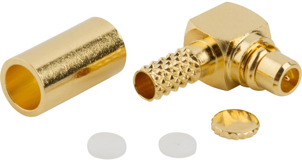 Amphenol RF-908-43300 Connector RF Conn MMCX 0Hz to 6GHz 50Ohm Crimp RA Cable Mount PL Gold